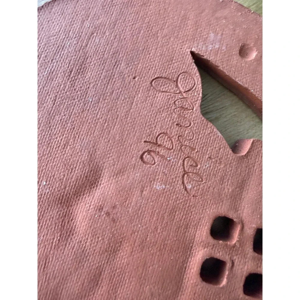 Vintage 1996 Signed‎ Terracotta Folk Art Wall Plaque Studio Pottery Landscape